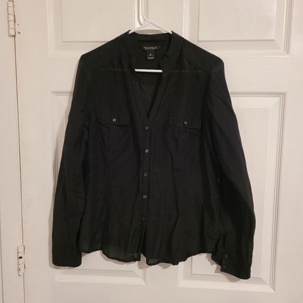 ‎WHBM Black silk blend dress top